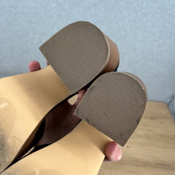 House of Harlow Tanner Platform Block Heels Size 9.5 Black Suede Wood Chunky EUC - Picture 12 of 14